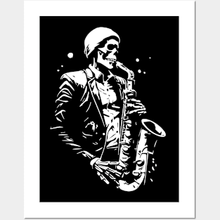 skeleton plays the saxophone Posters and Art